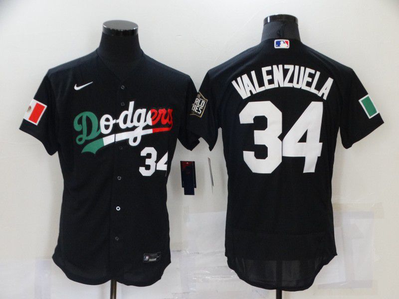 Men Los Angeles Dodgers 34 Valenzuela Black Elite 2021 Nike MLB Jerseys